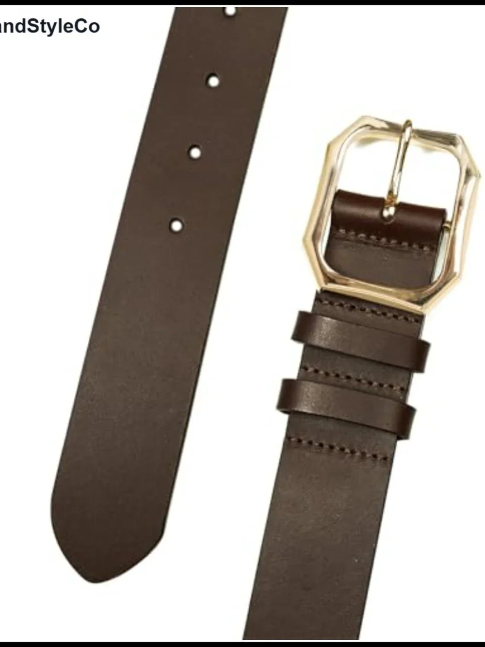 Genuine Leather Belt with Polished Gold Harness Buckle